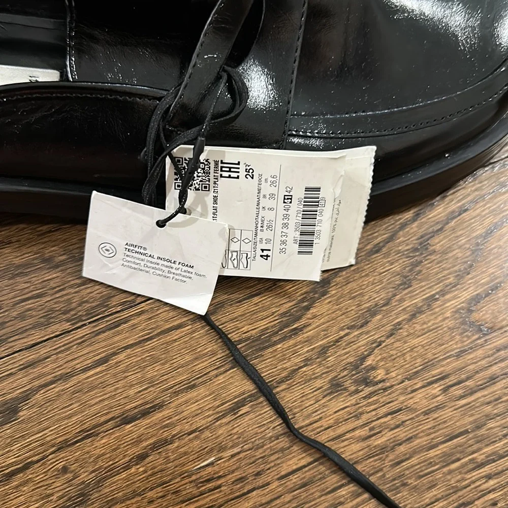 NWT Zara Women’s Loafer Slide On Shiny Black Mules Size 10/41